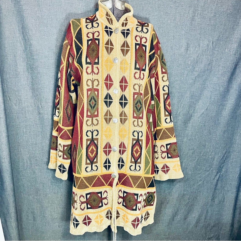 Vintage Norm Thompson Aztec Long Cardigan Sz M